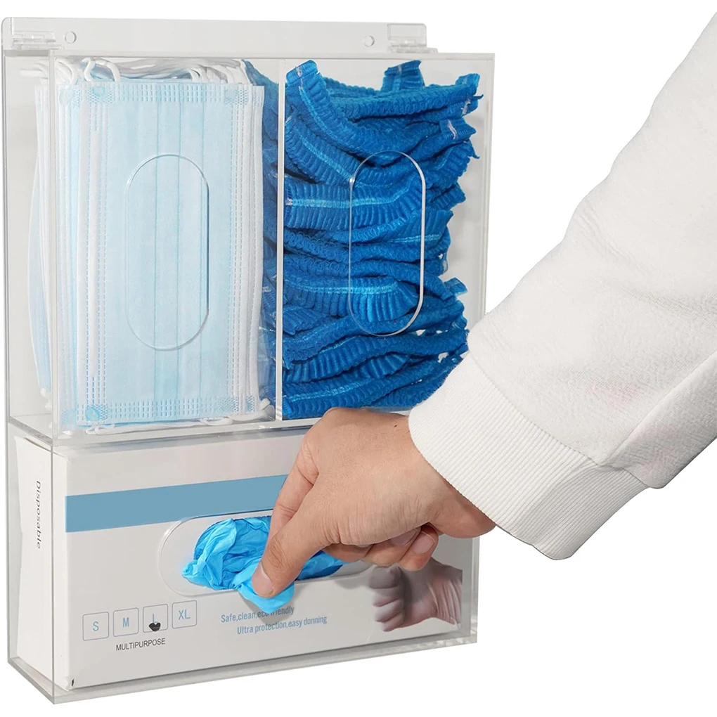 Face Mask Storage Box - 3 Grids Acrylic Glove Holder Transparent