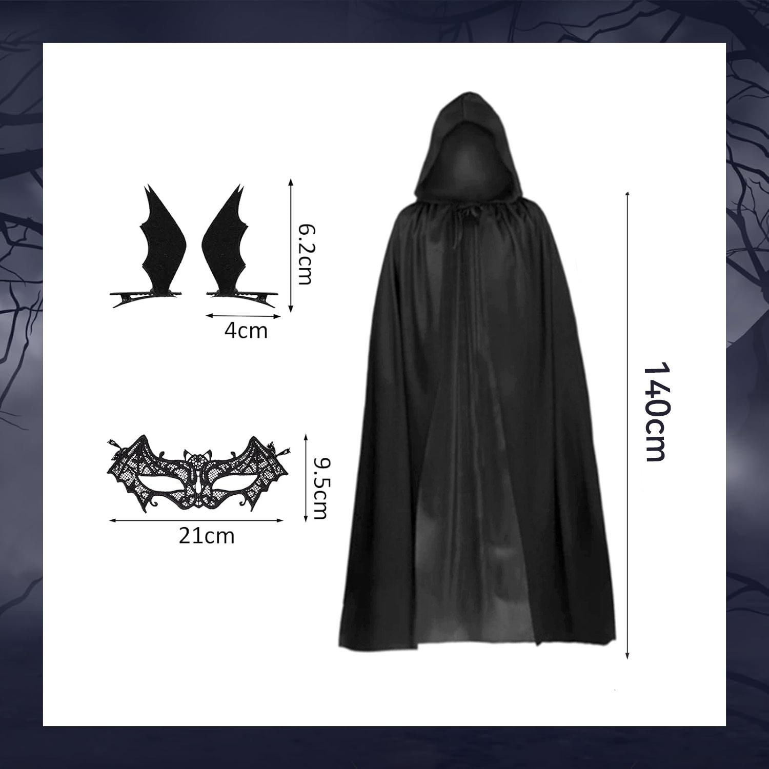 4PCS Hooded Cape Halloween Cos - Black Face Mask Pack ulasan dan harga