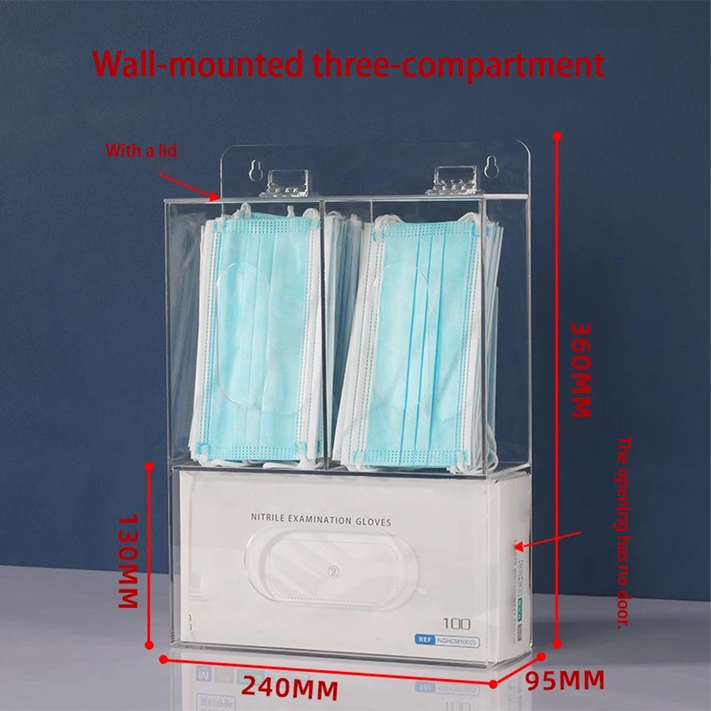 3 Grids Acrylic Glove Holder T - Face Mask Storage Box ulasan dan harga